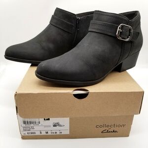 Clarks Women's Adreena Mid Ankle Boots Sz 8 M Black Leather Zip Side Block Heel